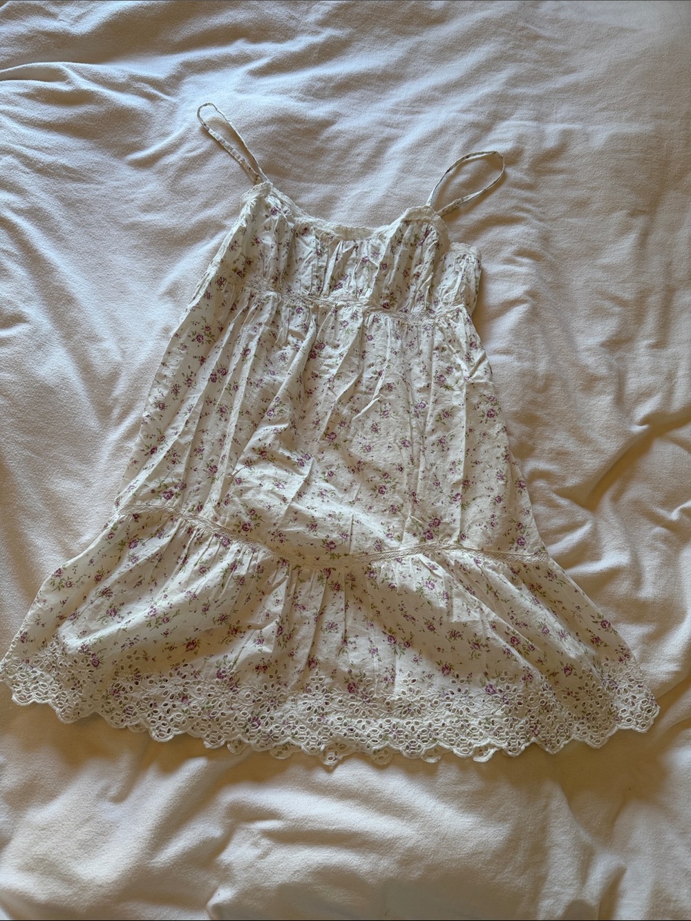 Floral Cream Lace-Trim Chemise with Purple Blooms